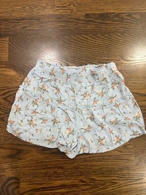 Ultra Flirt Light Blue Floral Ruffle Waist Shorts